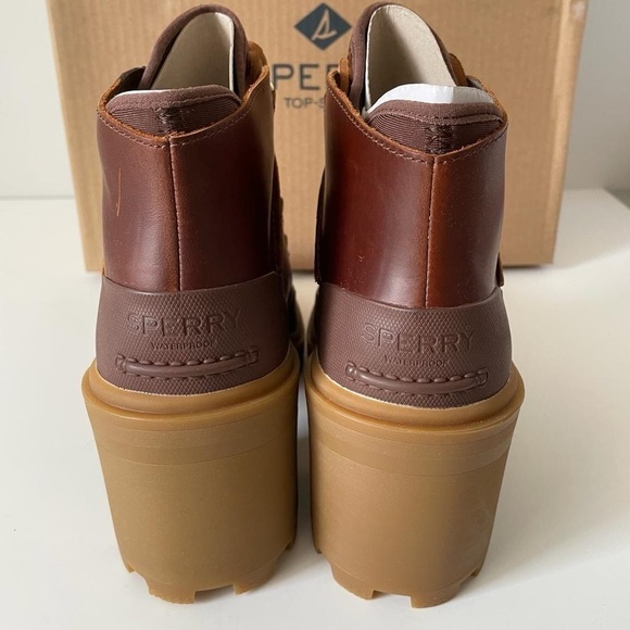Nib Sperry Pretty Tough Tan High Heeled Ankle Booties Waterproof Leather - Picture 9 of 12